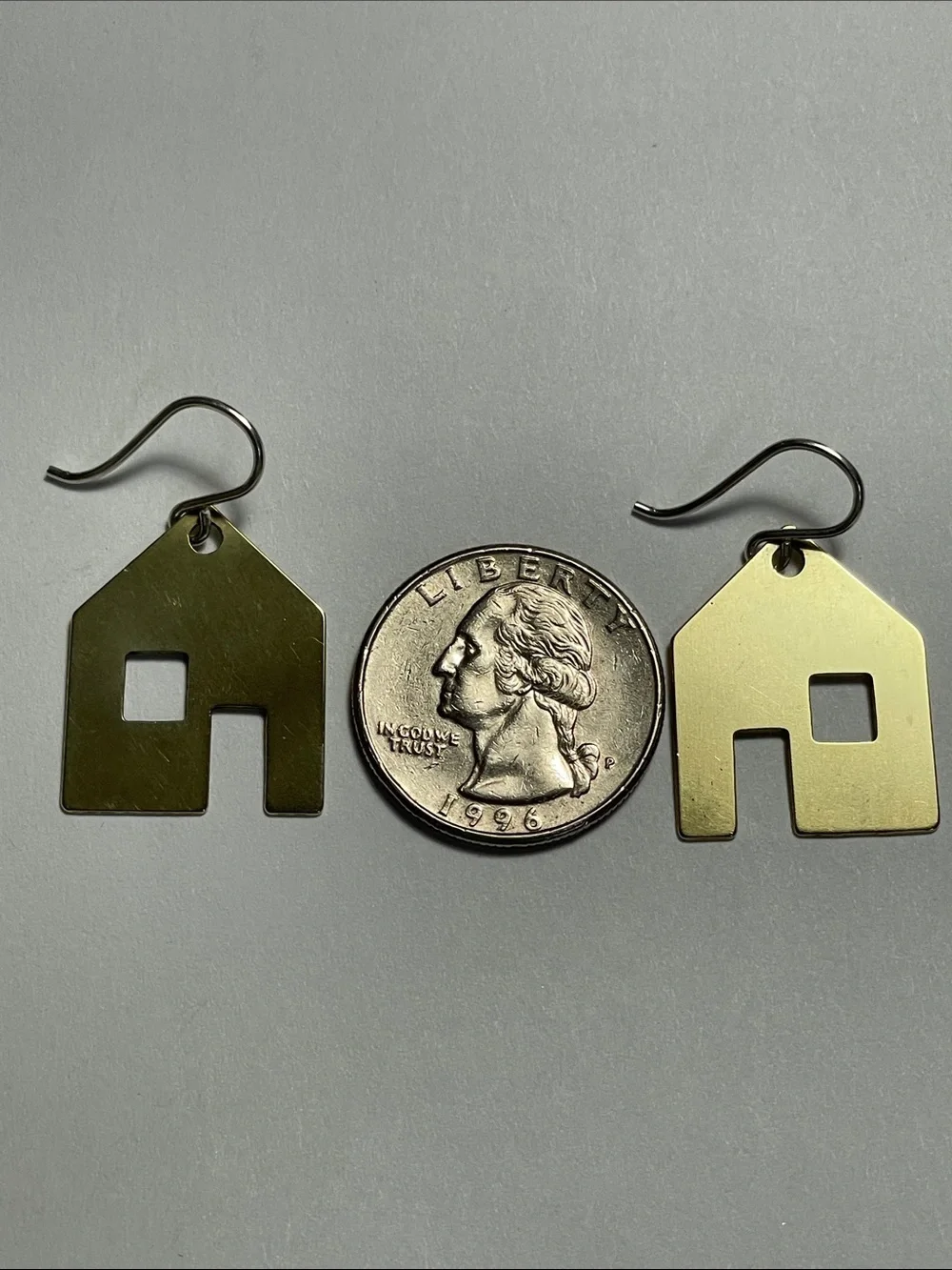 Brass House-Shaped Drop Earrings with 925 hooks